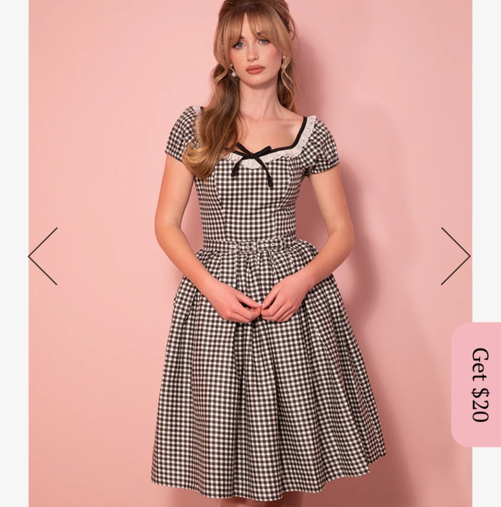 Vixen by Micheline Pitt Bardot Beauty Swing Dress In Black Gingham